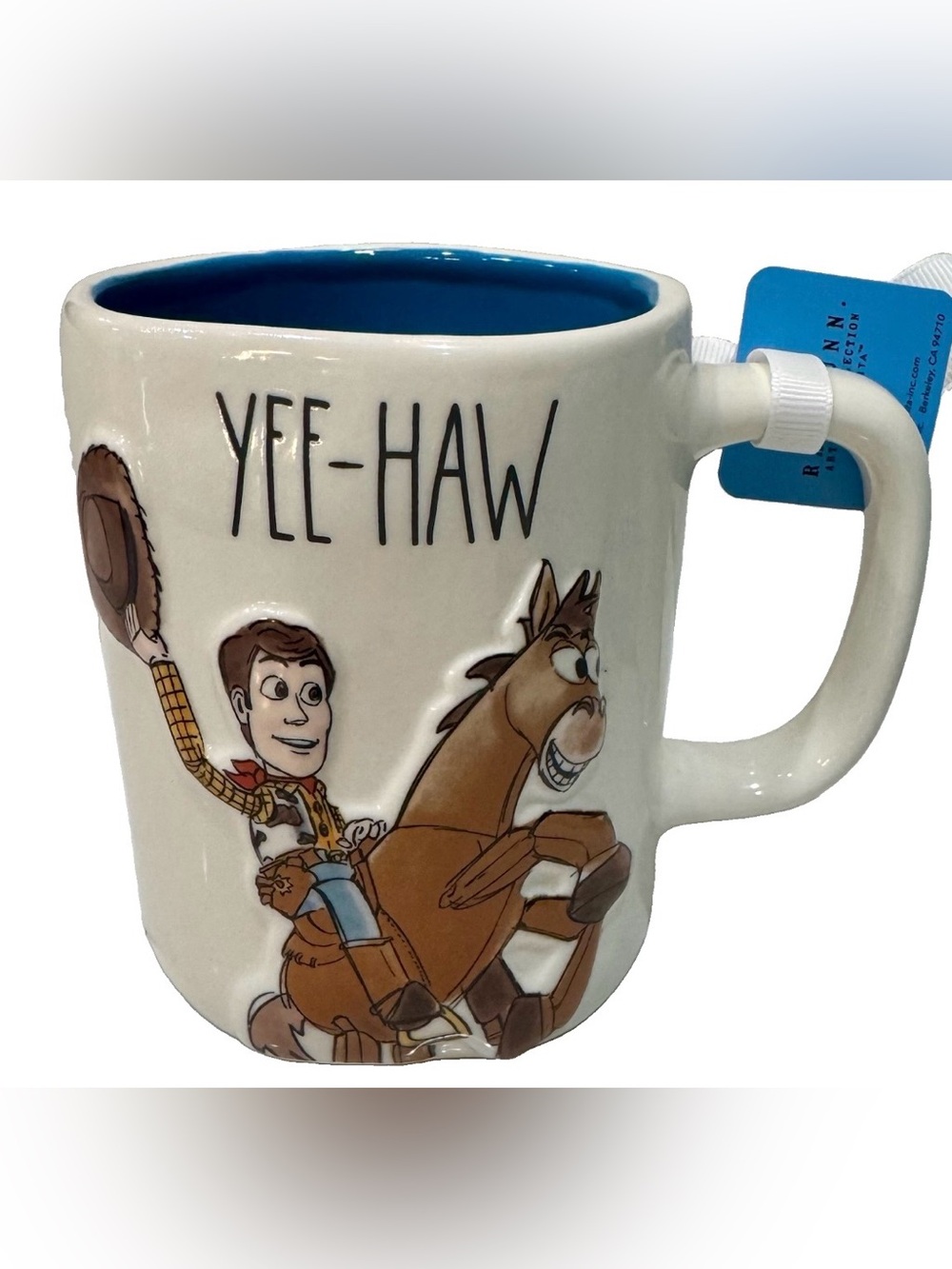 Rae Dunn Disney Pixar Toy Story Coffee Mug w/Sherrif Woody & Bullseye “Yee Haw”